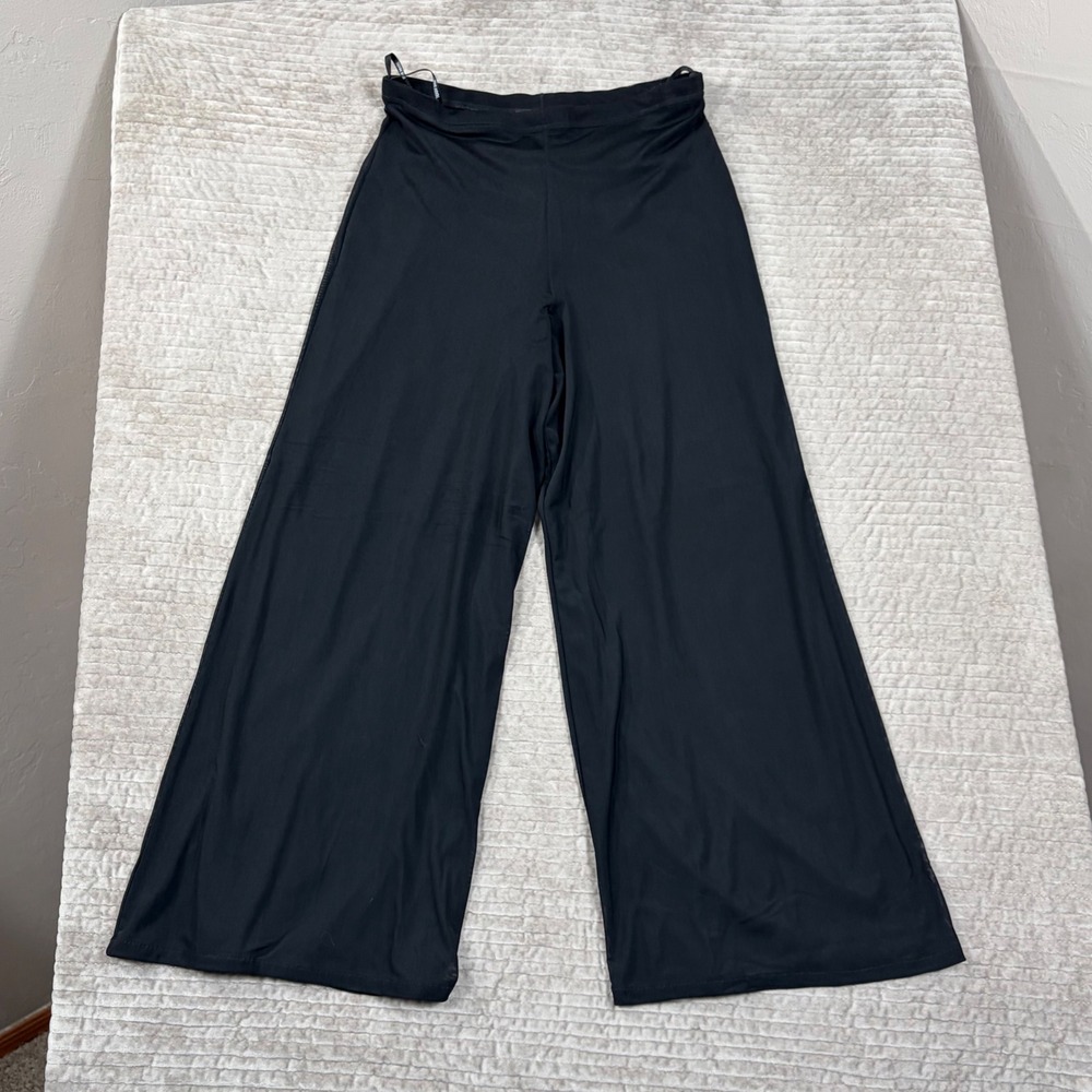 Tadashi Shoji Black Wide Leg Pants XS High Rise Mesh Overlay Formal Made in USA